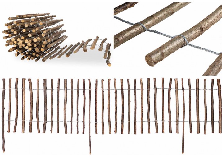 Staketenzaun mit Pfosten aus Haselnuss mit Rinde | Höhe: 50cm Länge: 5m