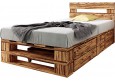 Palettenbett M2 aus Holz 120 x 200 cm mit Kopfteil und 2 Bettkästen