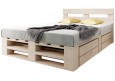 Palettenbett M2 aus Holz 140 x 200 cm mit Kopfteil und 2 Bettkästen